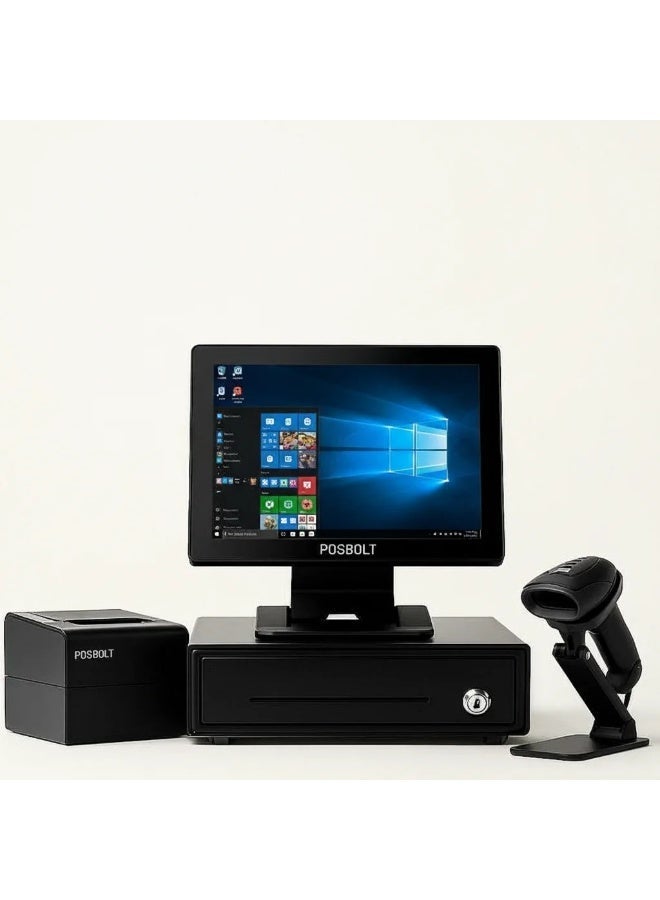 Compare AllinOne POS System Combo POSBOLT i5 4GB 128GB SSD, 15? Touch Screen with POS Printer, POS Cash Drawer & POS Barcode Scanner at KSA Price