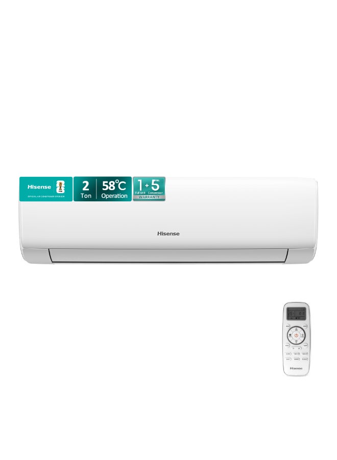 Compare 2 Ton Split AC, Air Conditioner, 24000 BTU with  Piston Rotary R410A compressor,  Cooling up to 58℃, LED Hidden Display, ESMA 1 Star Energy Saving, Golden Fins, 4D Airflow, AntiMidew Running, Auto Restart, Dimmer, Timer, FastCooling AS24CT4SKFKB00 White at KSA Price