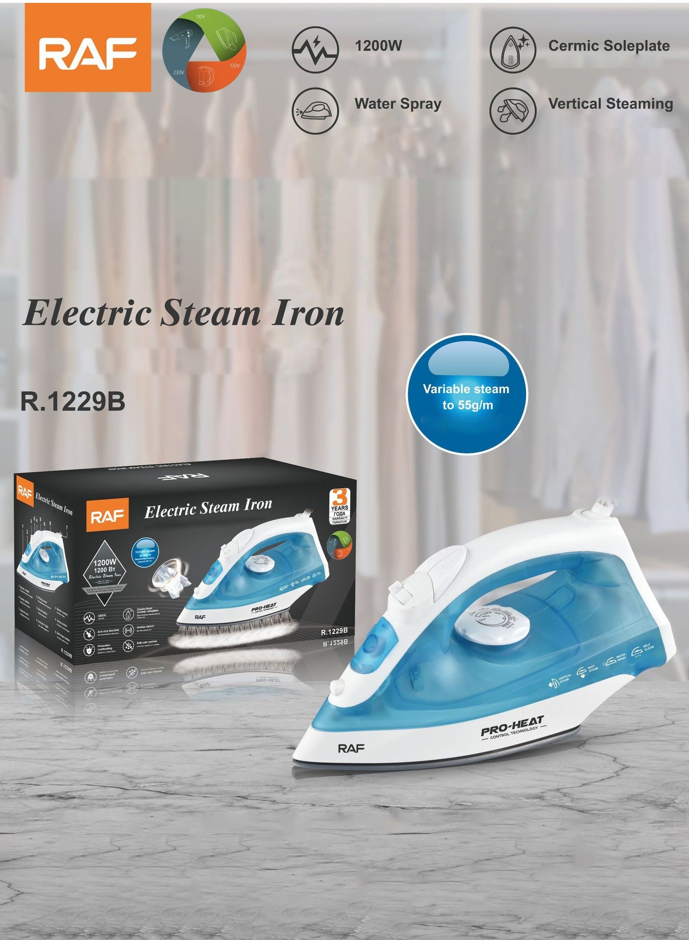 Steam Iron with Ceramic Soleplate, 80ml Water Tank,…