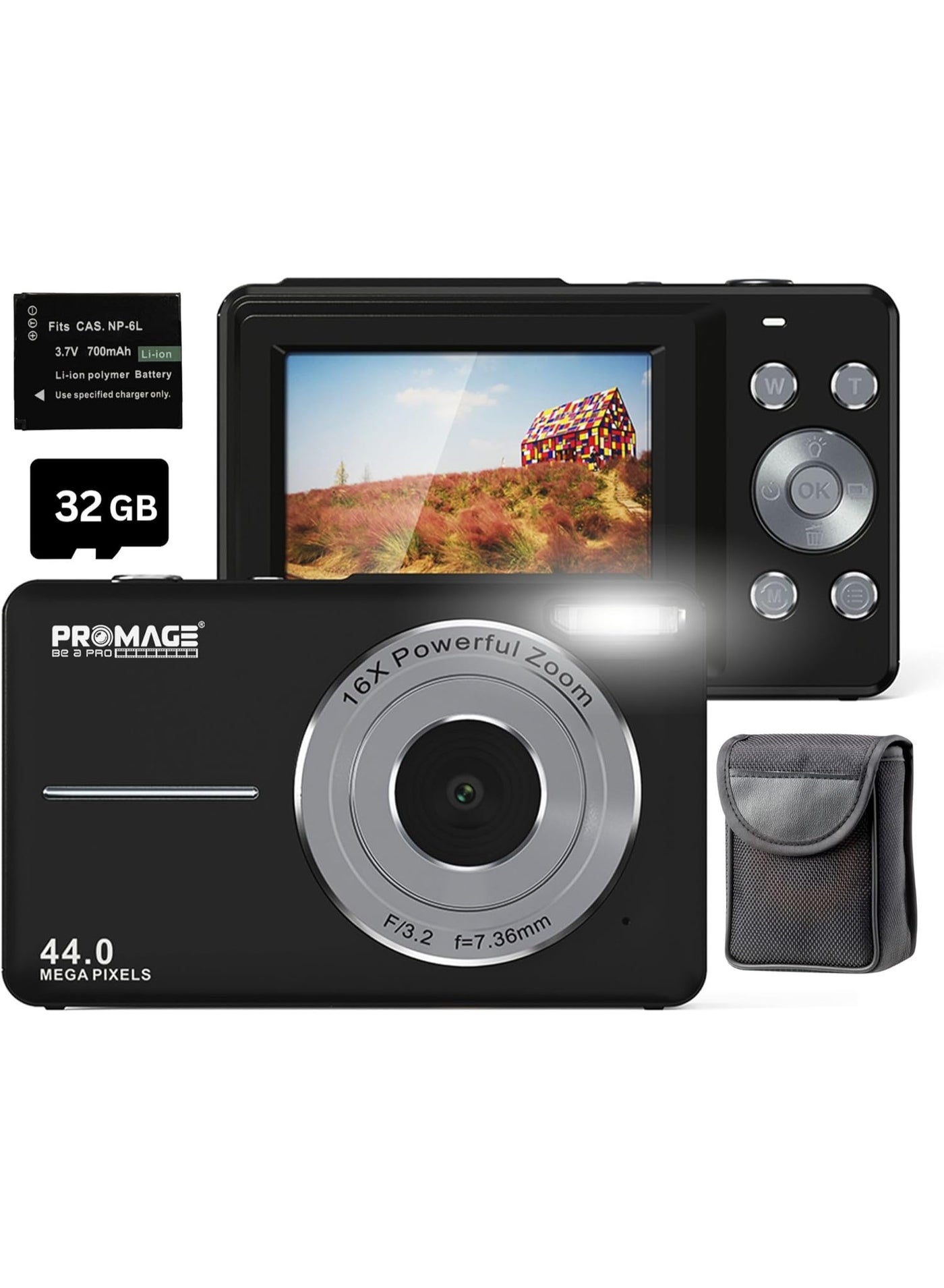 PROMAGE Digital Camera PC100 Black - 44MP Full…
