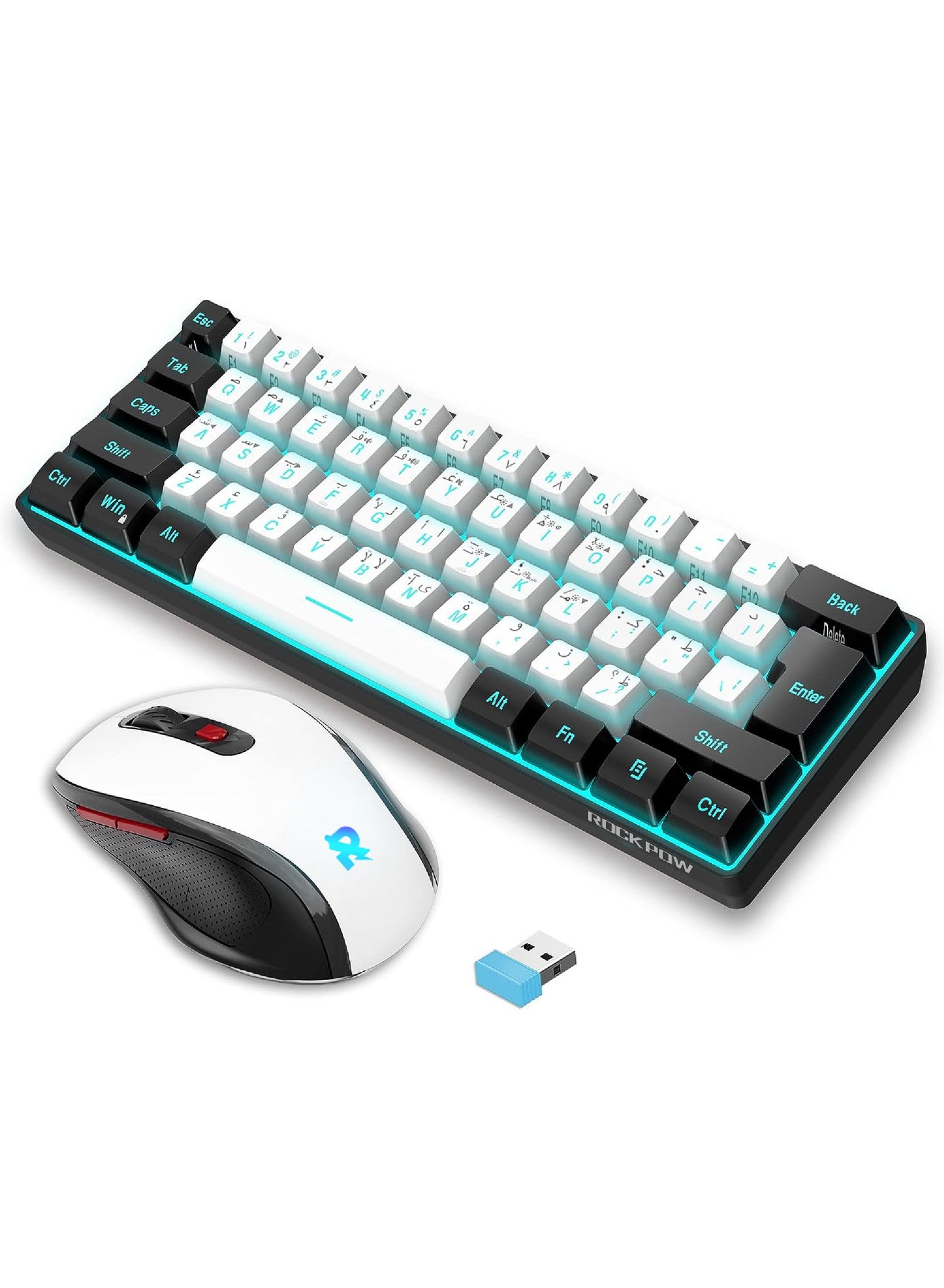 Compare ROCK POW Arabic English 2.4G Wireless Gaming Keyboard and Mouse Combo Include Mini 60% Merchanical Feel RGB Backlit Keyboard Ergonomic Vertical Feel Small Wireless Mouse at KSA Price