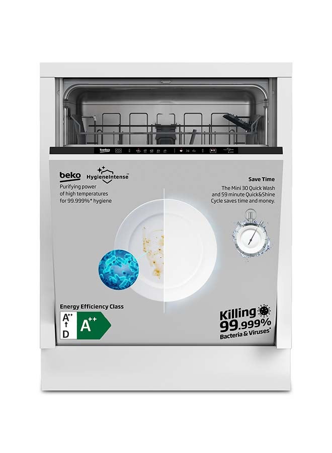 Compare 60cm Builtin Fully Integrated Dishwasher with 13 Place settings, 5 Programme, 2 Racks, A++ Energy Rating, Quiet Operation 48 dBA BDIN153E3 Silver at KSA Price