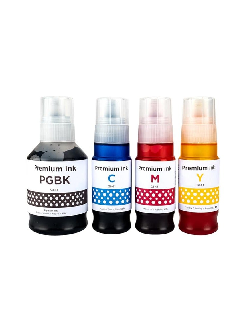 Compare G1420G2420G2460G3420G3460 GI41 ink set 4Pack PigmentBlack Cyan Magenta Yellow GI 41 Compatible for CANON PIXMA G1420G2420G2460G3420G3460 at KSA Price