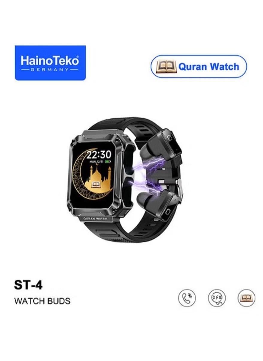 Compare ST4 Smart Watch with Quran Full 114 Chapters & 4GB MP3 Speaker for Men and Boys – Multifunctional Smartwatch with Music Playback, Fitness Tracker, and Bluetooth Earbuds at KSA Price