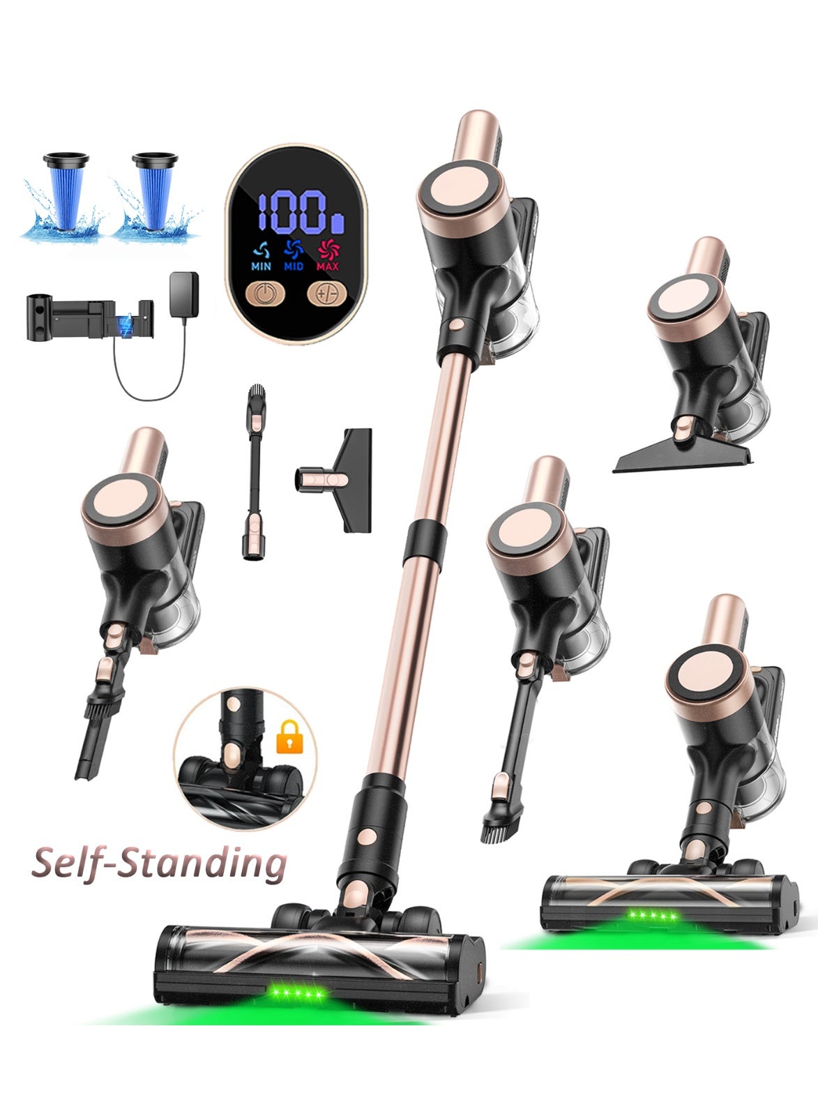 Compare Cordless Vacuum Cleaner, 46KPa500W Stick Vacuum with 55 Mins Runtime, SelfStanding Vacuum Cleaner for Home, LED Display, AntiTangle Brush, Rechargeable Vacuum for Pet Hair, Carpet & Hard Floors at KSA Price