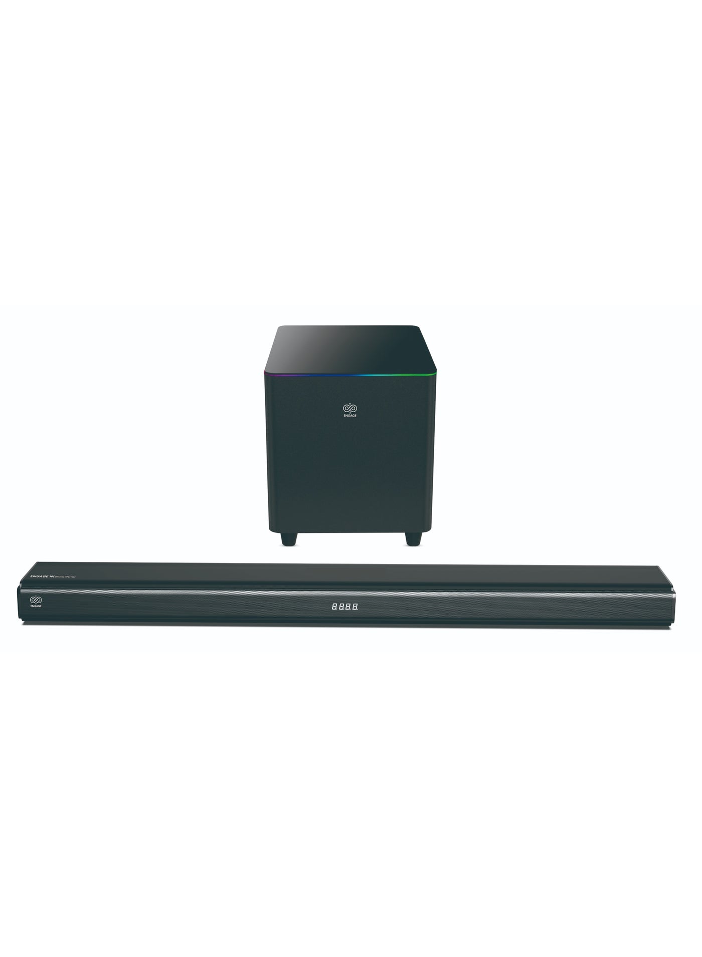 Compare ENGAGE BAR 133 SW RGB Wireless Soundbar System, 250w RMS & 5000W PMPO Max Power, Double Glass Dazzling RGB Light, Intuitive Controls, Bluetooth 5.0, Black at KSA Price