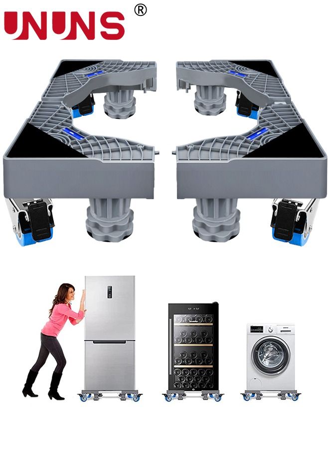 Compare Fridge Stand Mobile Base With 4 Locking Refrigerator Wheels And 4 Strong Feet For Washing Machine Stand Pedestal, Fridge Base Stand, Adjustable Appliance Dolly Square, Moving Roller at KSA Price