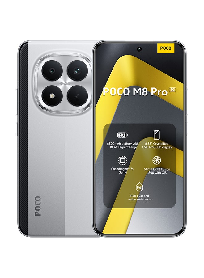 Compare POCO M8 Pro Dual SIM 5G Silver 12G RAM 512GB with 3 Pin Adapter  Global Version at KSA Price
