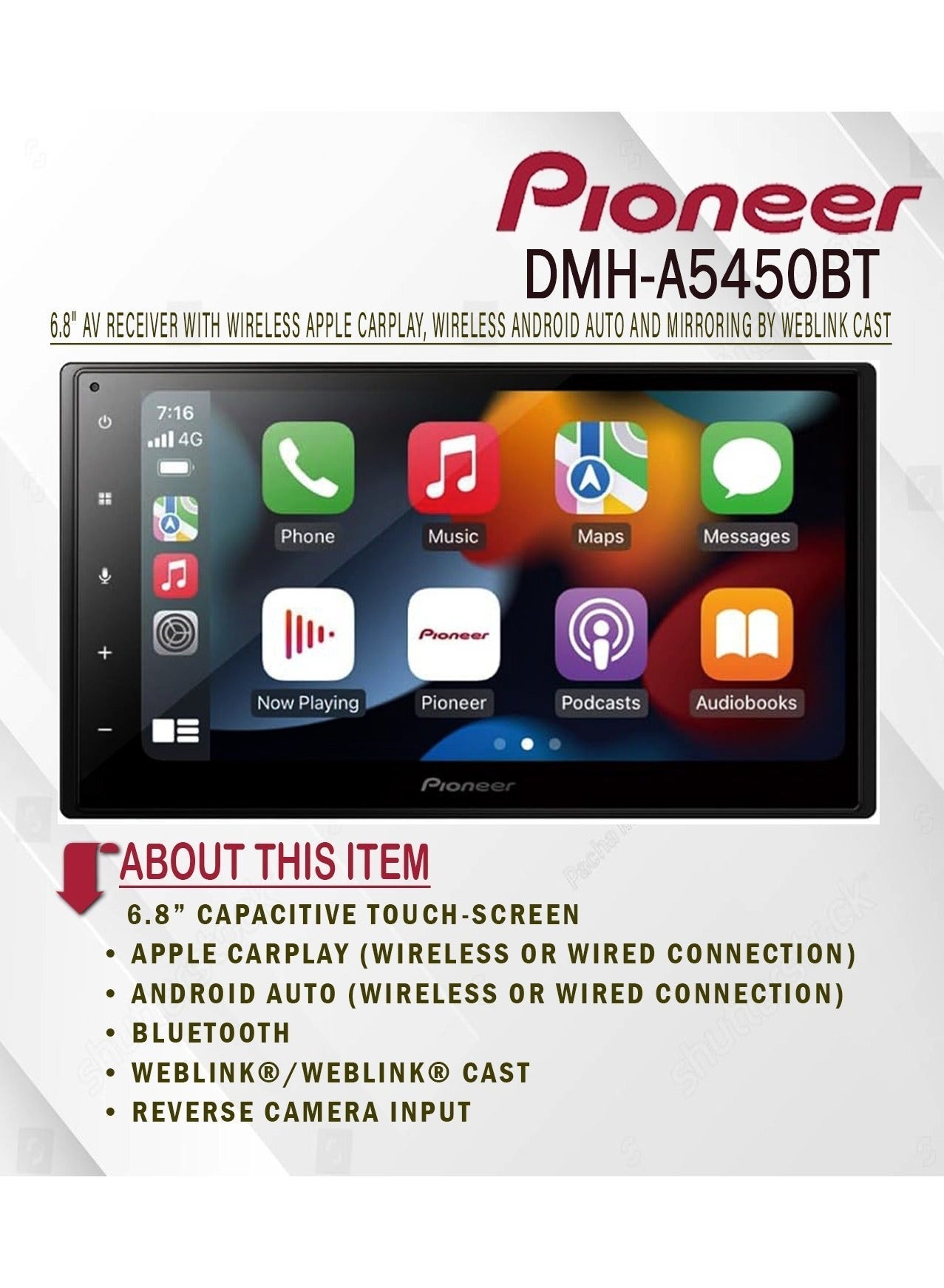 Compare Pioneer DMHA5450BT 6.8? Touchscreen Car AV Receiver – Wireless Apple CarPlay & Android Auto | WebLink® Cast | Bluetooth | 2DIN at KSA Price