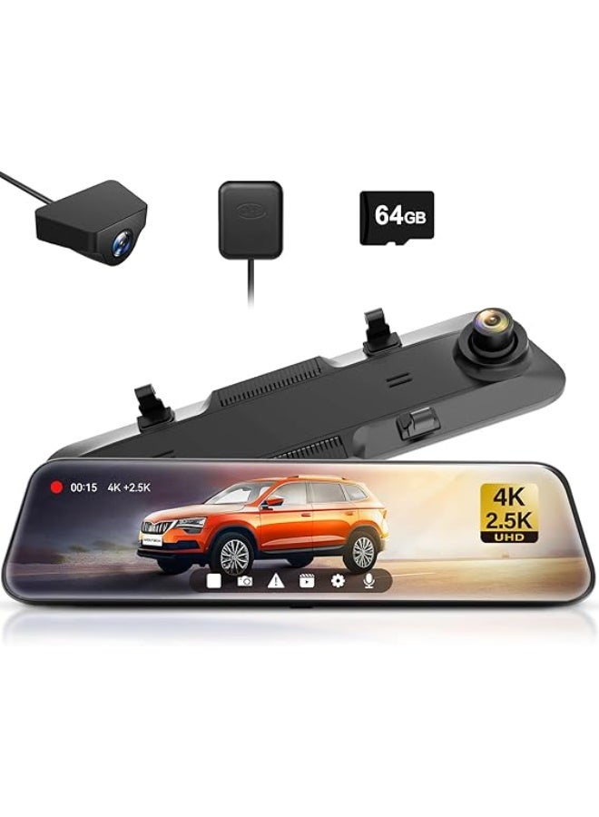 Compare Rear View Mirror Camera: Mirror Dash Cam Front and Rear 4K+2.5K for Car with 12 Full Touch Screen, Night Vision, GSensor, Parking Assist,Included 64GB Card & GPS at KSA Price