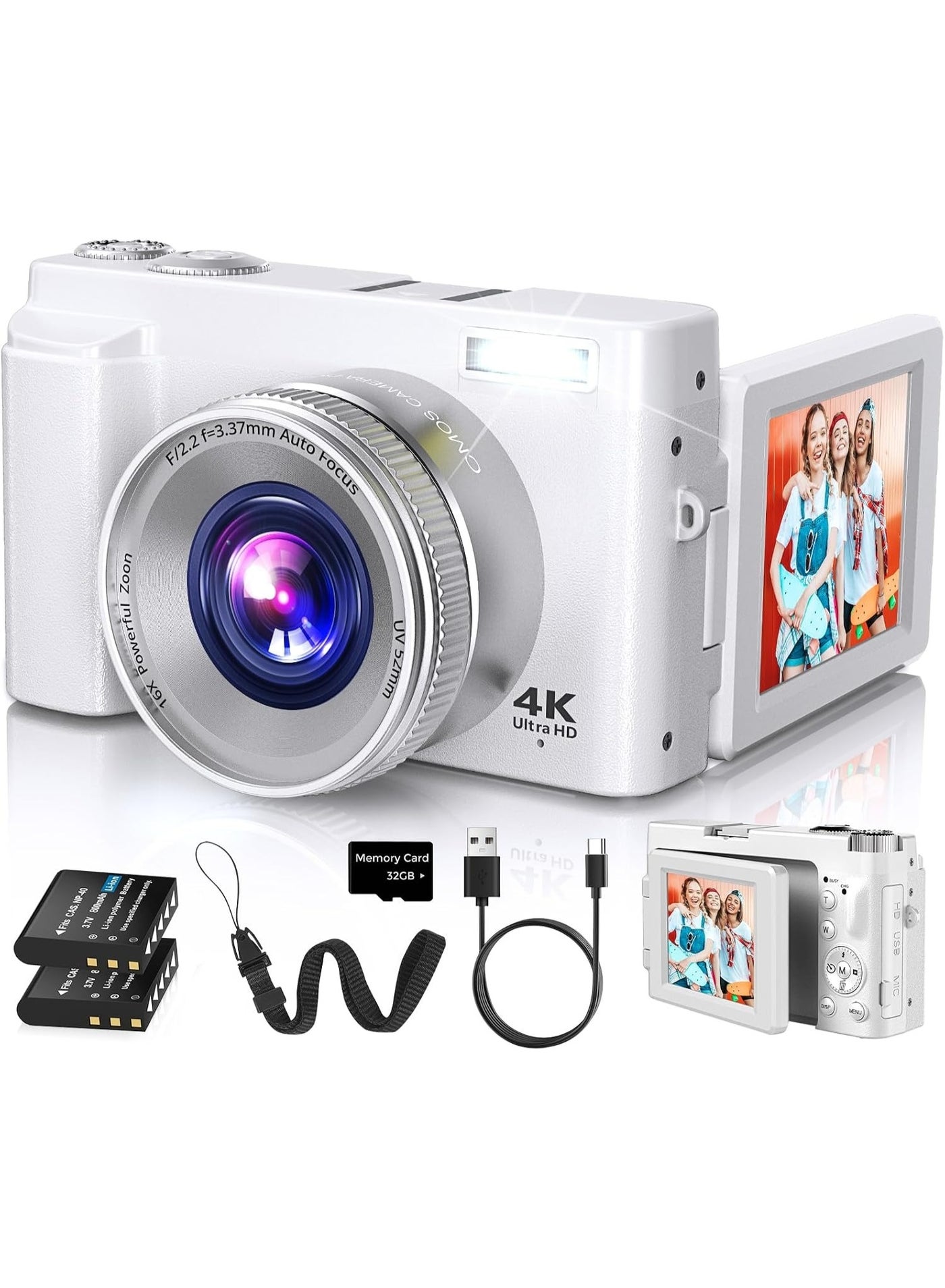 Compare 4K Digital Camera for Photography, 64MP Vlogging Camera for YouTube with 3 180° Flip Screen, AntiShake, 18x Digital Zoom Point and Autofocus Shoot Camera with 32GB Micro SD Card for Beginner at KSA Price