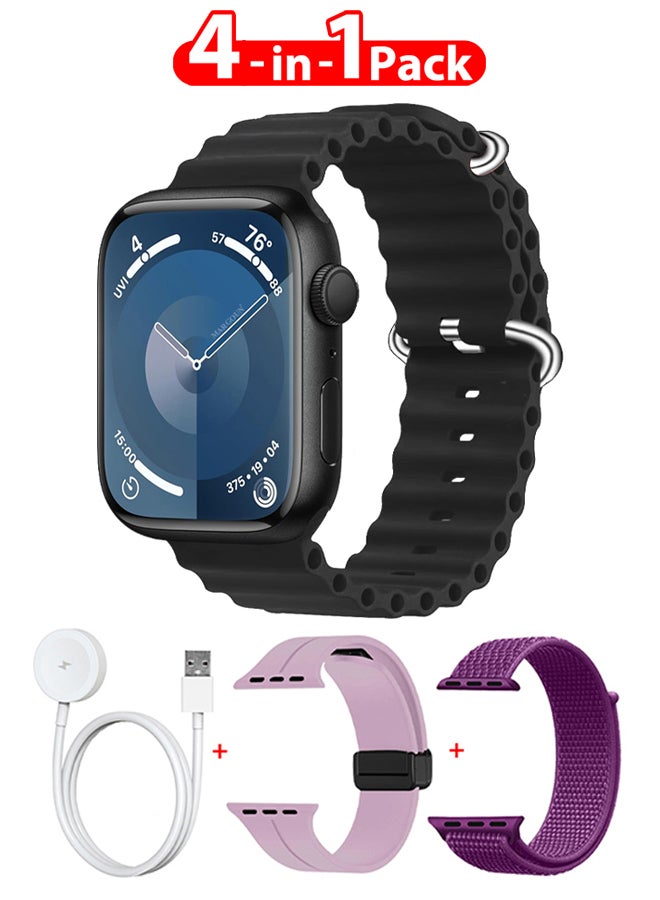 Compare Smart Watch Fitness Tracker 44mm for Android and Ios with 3 Replacement Bands and Charging Cable  Multicolour 6 at KSA Price