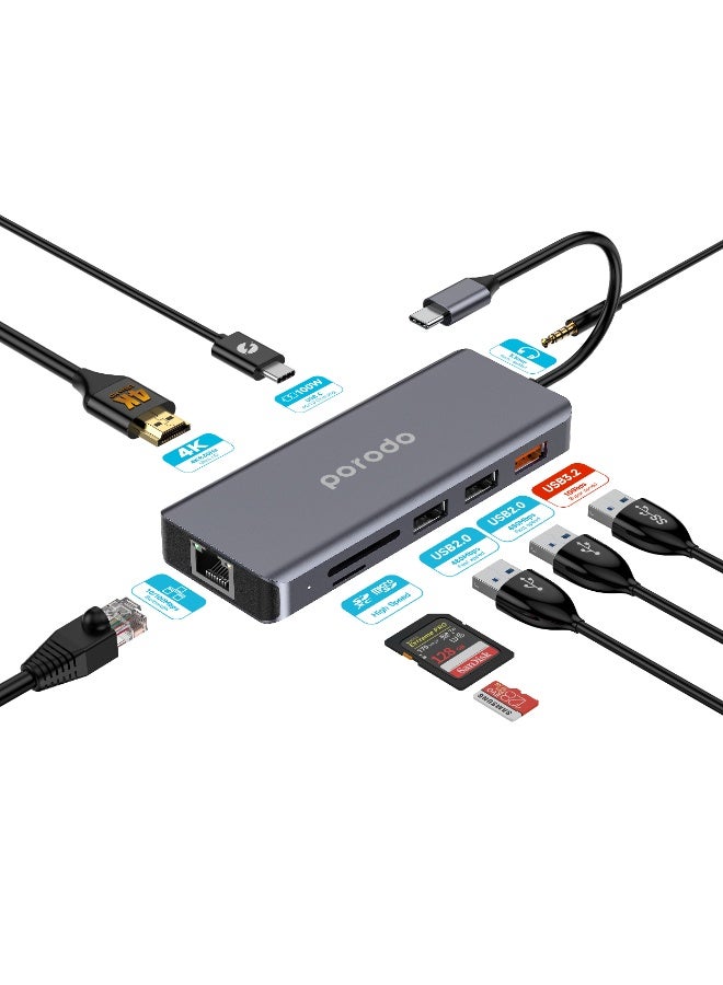 Compare 9in1 USBC Hub TypeC PD 100W HDMI Ethernet USB SD Card 3.5mm Aux  Grey at KSA Price