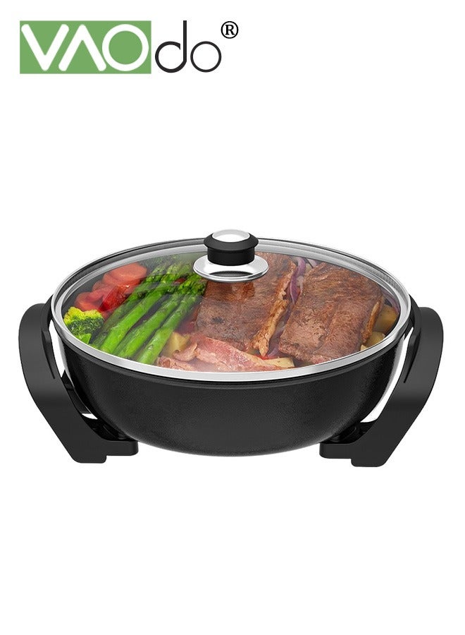 Compare 1500W Electric Skillet with Glass Cover NonStick 5Speed Temperature Adjustment Pan with Power Failure Protection Device Extra Deep Electric Frying Pan with Wooden Spatula at KSA Price