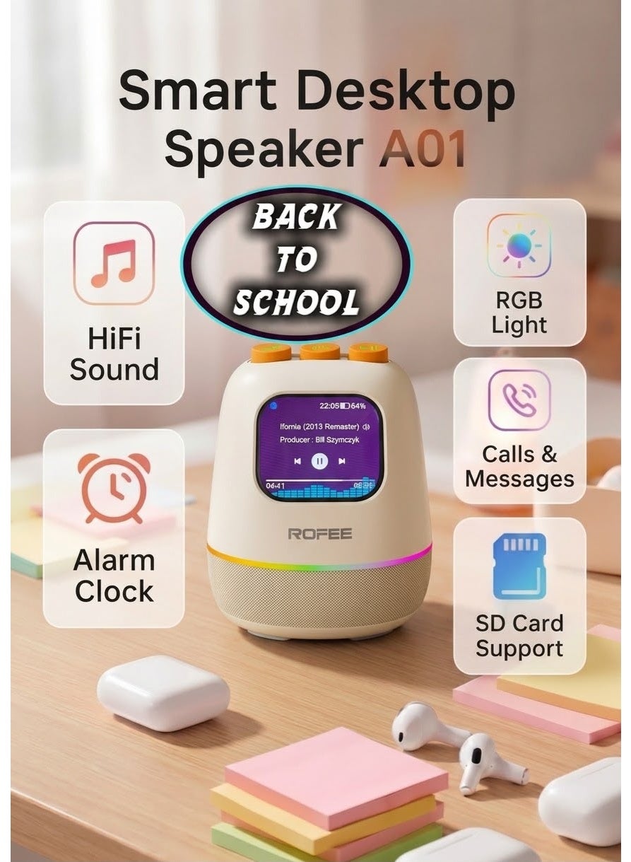 Compare ROFEE A01HIFI smart speaker with HD screen  Support SD card  RGB light  Alarm  Wireless connection  Calling  Message remain  Weather For GiftFor gamingParty Back to School at KSA Price