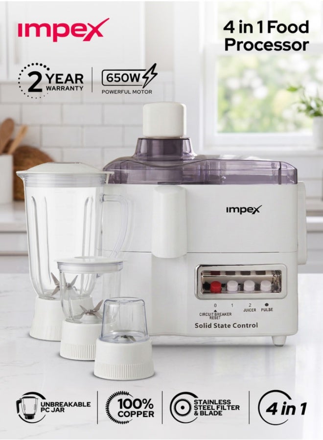 4 in 1 Food Processor Blender 650W – 1.8 Liter Big…