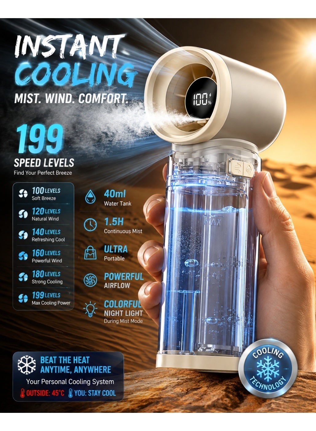 Handheld Misting Fan, Portable Cooling Spray Fan…