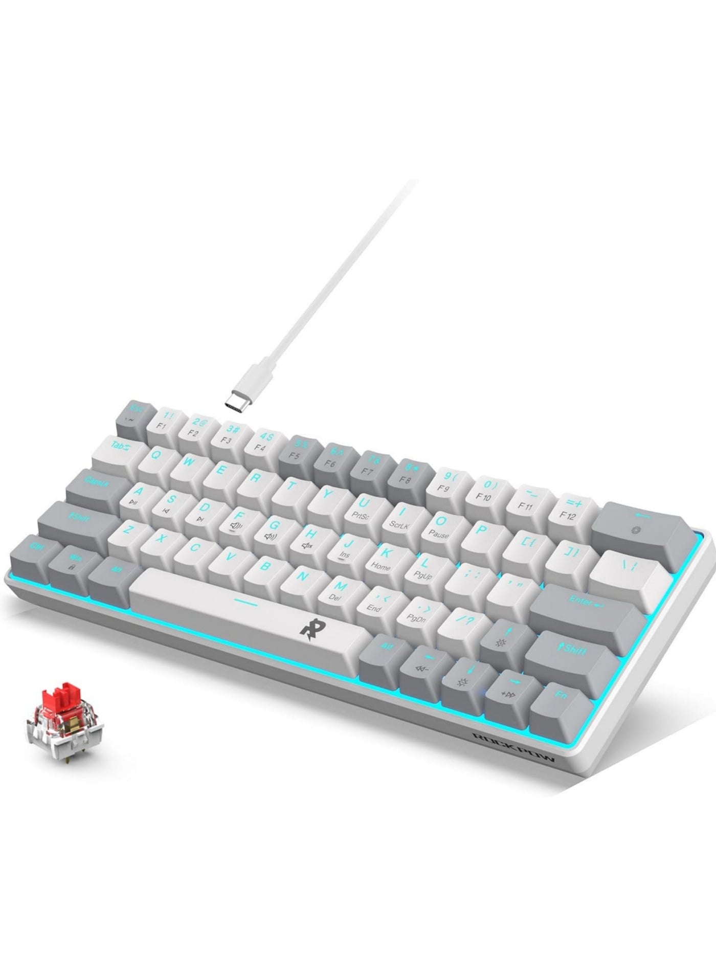 Compare ROCK POW 60% Wired Mechanical Gaming Keyboard 63 keys Ice Blue Backlit UltraCompact Mini Keyboard Mini Compact Keyboard for PCMac Gamer Typist Easy Carry on Trip Red Switch at KSA Price