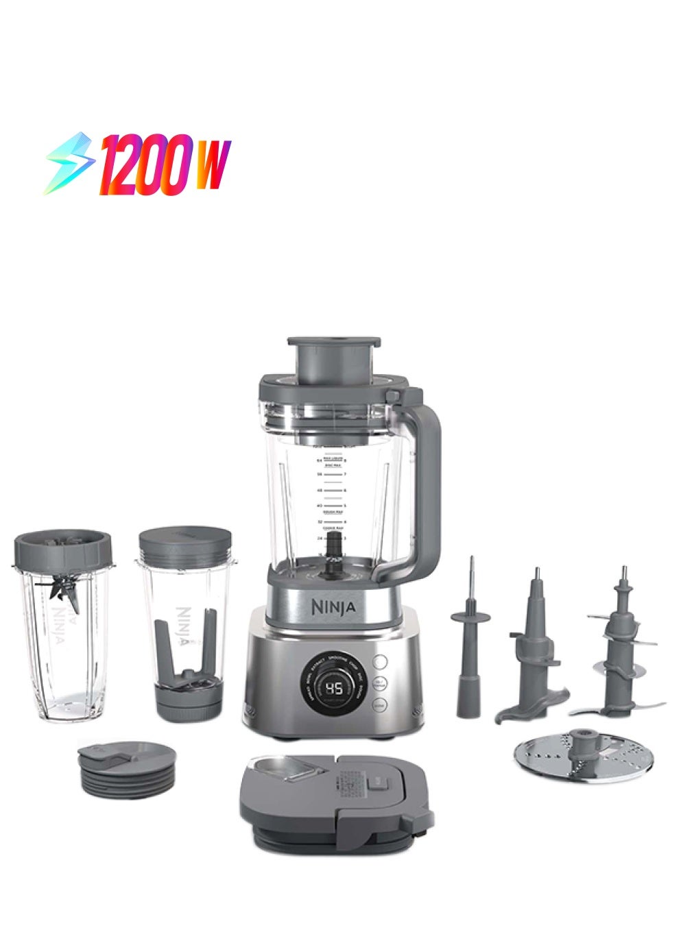 Compare Foodi Power Nutri Blender 4In1, Slice, Grate & Chop, Blend Smoothie Bowls, Spreads & DrInks, Automatic Programs, 2.1L Jug, 700ml Cup & 530ml XL Bowl With Power Paddle 1200 W CB400ME Silver at KSA Price