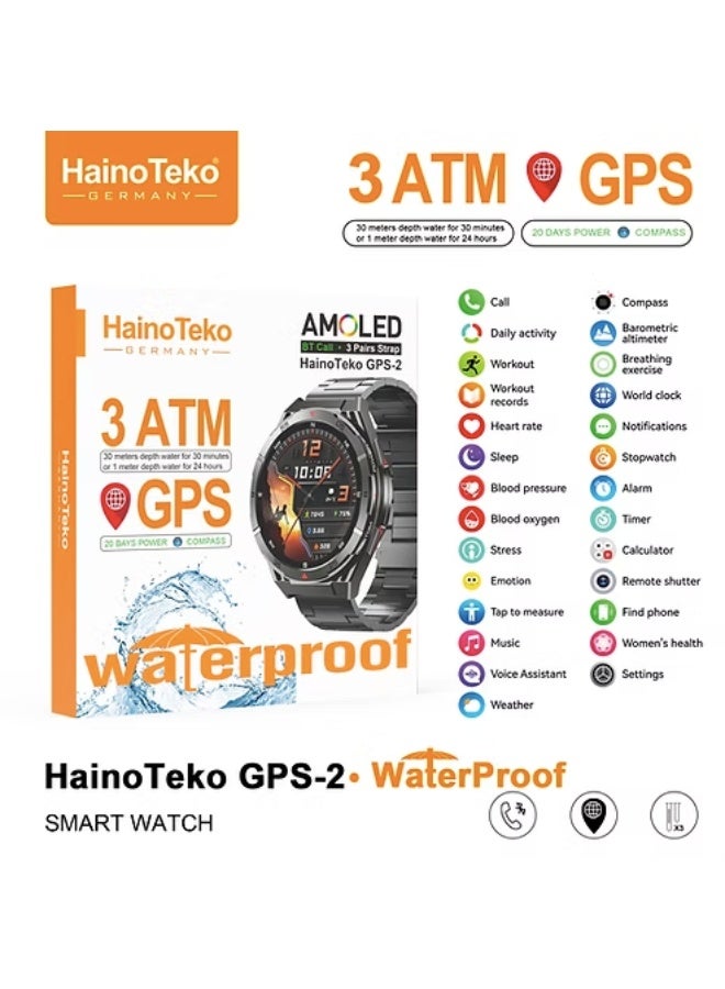 Compare HainoTeko GPS 2 Waterproof Best Smartwatch with AMOLED Display 3 ATM 3 Pair Straps at KSA Price