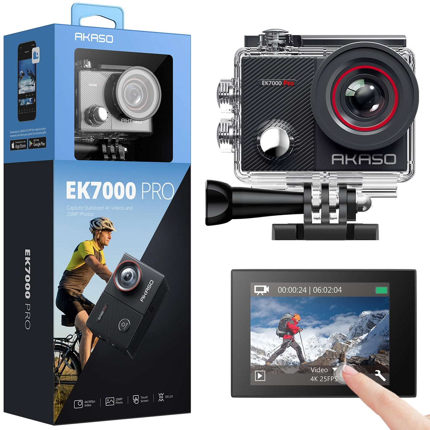 Compare AKASO EK7000 Pro 4K30fps Action Camera with Touch Screen EIS 131ft Waterproof Camera Remote Control 5X Zoom Underwater Camera with Helmet Accessories Kit Standalone at KSA Price