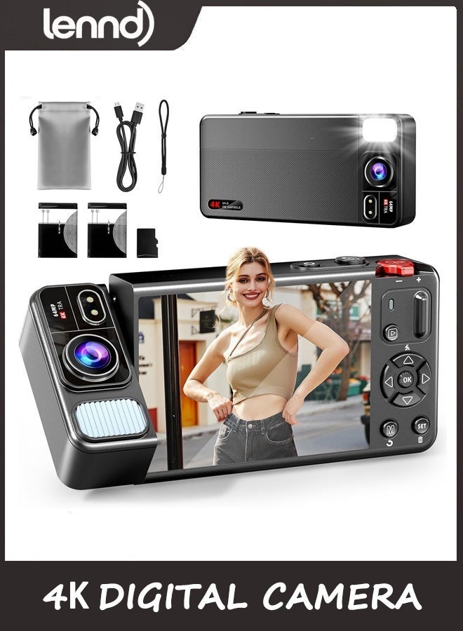 Compare Digital Camera, 4K 64MP Cameras for Photography, 270°Flip Screen Vlogging Camera, Autofocus, Flash, 18X Zoom, 2 Batteries, 64GB Card, Point and Shoot Digital Cameras for Kids Teens, Black at KSA Price