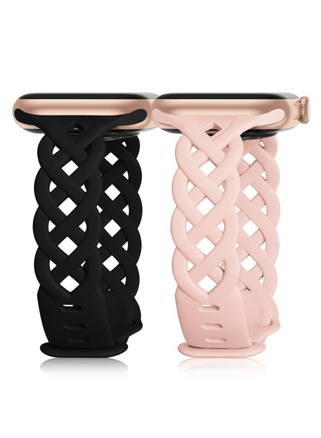 Compare Braided Silicone Bands Compatible with Apple Watch 38mm 40mm 41mm 42mm 44mm 45mm 46mm 49mm for Women, Slim Thin Narrow Hollowout Strap Cute for iWatch Ultra 2 Series 10SE987654321 Women at KSA Price