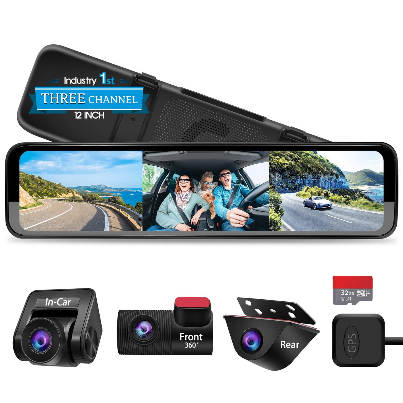 Compare PORMIDO Triple Mirror Dash Cam 12 with Detached Front and inCar CameraWaterproof Backup Rear View Dashcam Anti Glare 1296P IPS Touch Screen with Sony SensorStarvis Night VisionGPSParking Assist at KSA Price