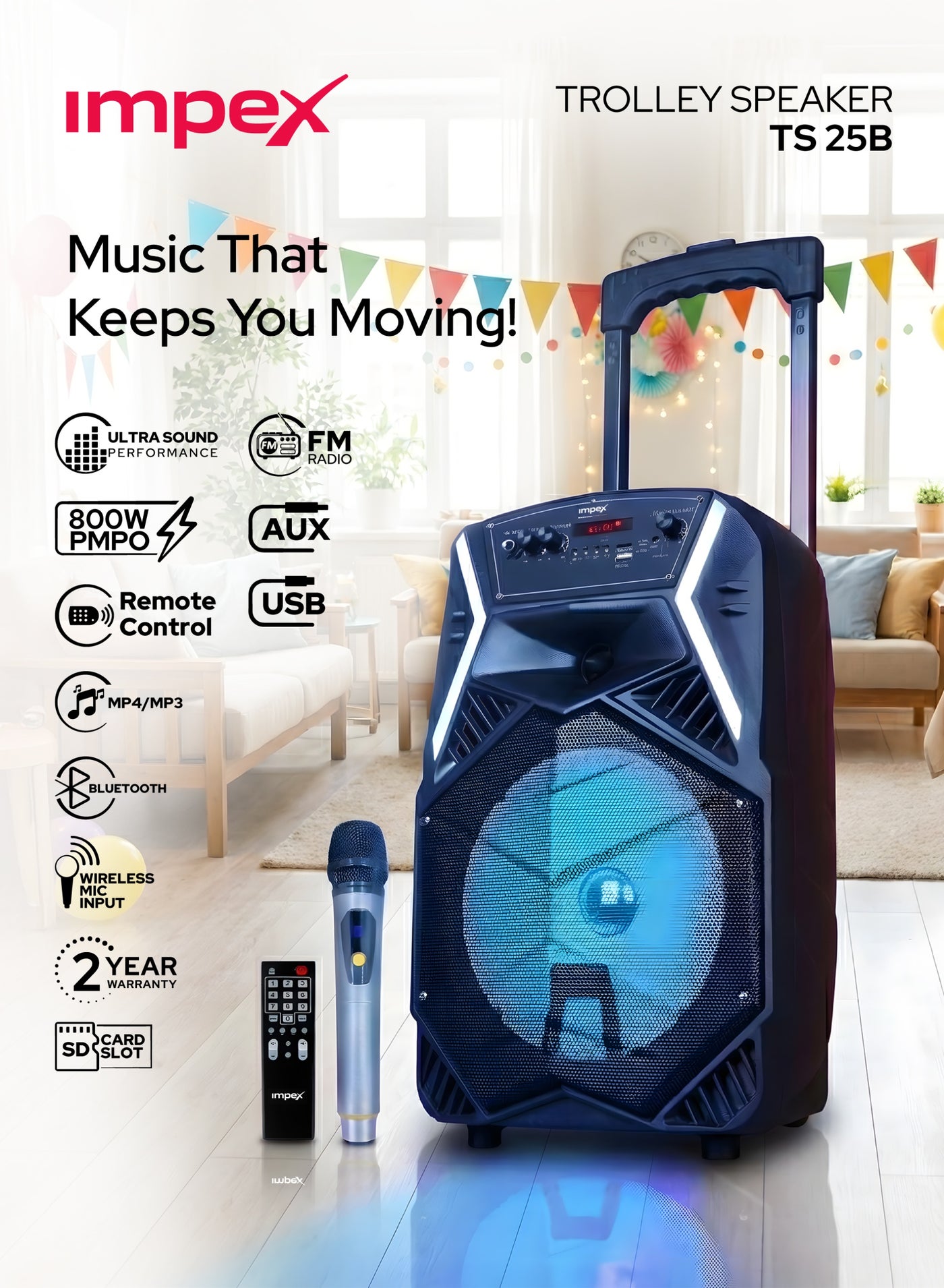 Compare Trolley Speaker, 800W PMPO Portable Bluetooth Party Speaker with Wireless VHF Mic, Rechargeable Battery, USB, TF Card, FM, AUX, TypeC Charging, Remote Control & LED Light  TS 25B Black at KSA Price