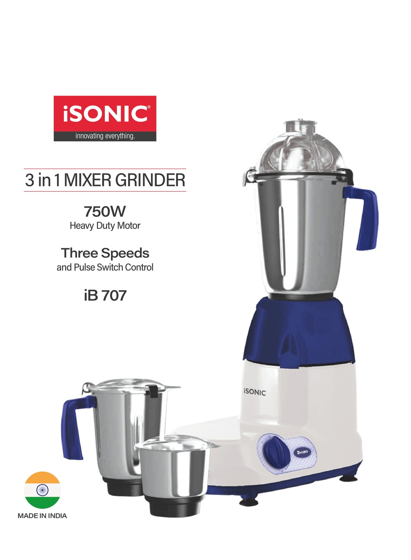 Compare 3in1 Heavy 750 Watt Mixer Grinder | Multipurpose Heavy Duty Mixer Grinder with 3 Stainless Steel Jars 1.5L,1L&.5L  Stainless Steel Blades | 3 Speed with Incher at KSA Price