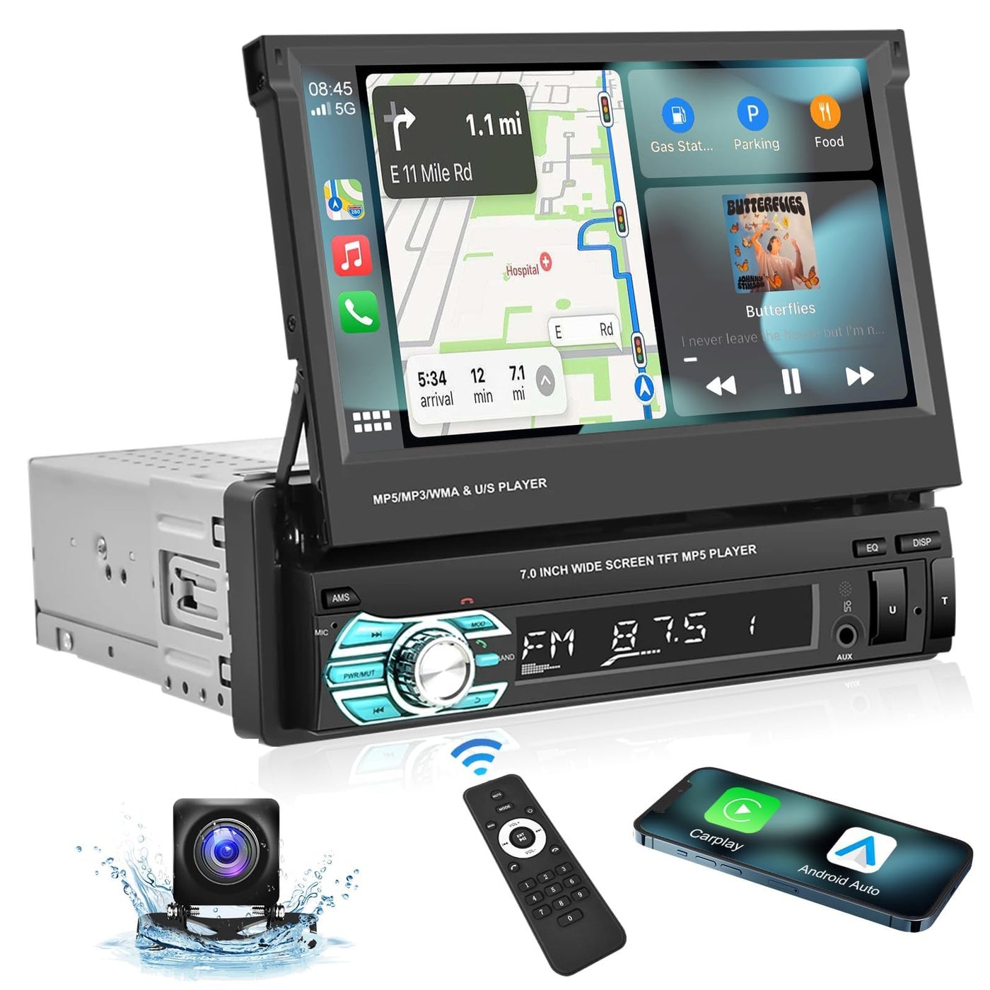 Podofo Single Din Carplay Car Stereo with Bluetooth…