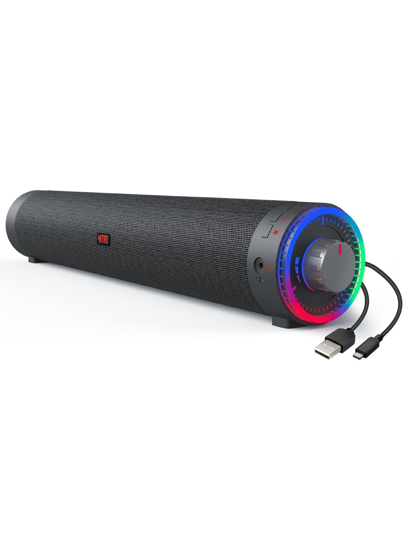 Compare Nitro Gaming Sound Bar – Compact USBPowered PC Soundbar with Dual Stereo Drivers, RGB Lighting Effects, Volume Control, and Clear Audio for Gaming, Music And Movies  Black at KSA Price