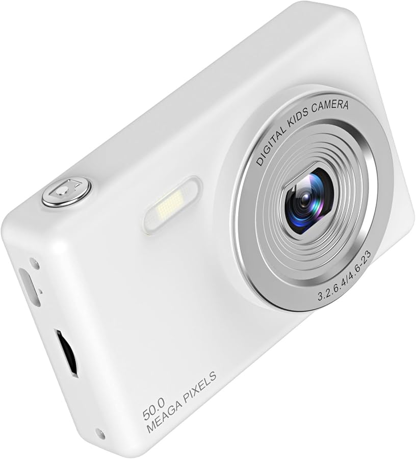 White Portable 4K Digital Camera for Teens Travel…