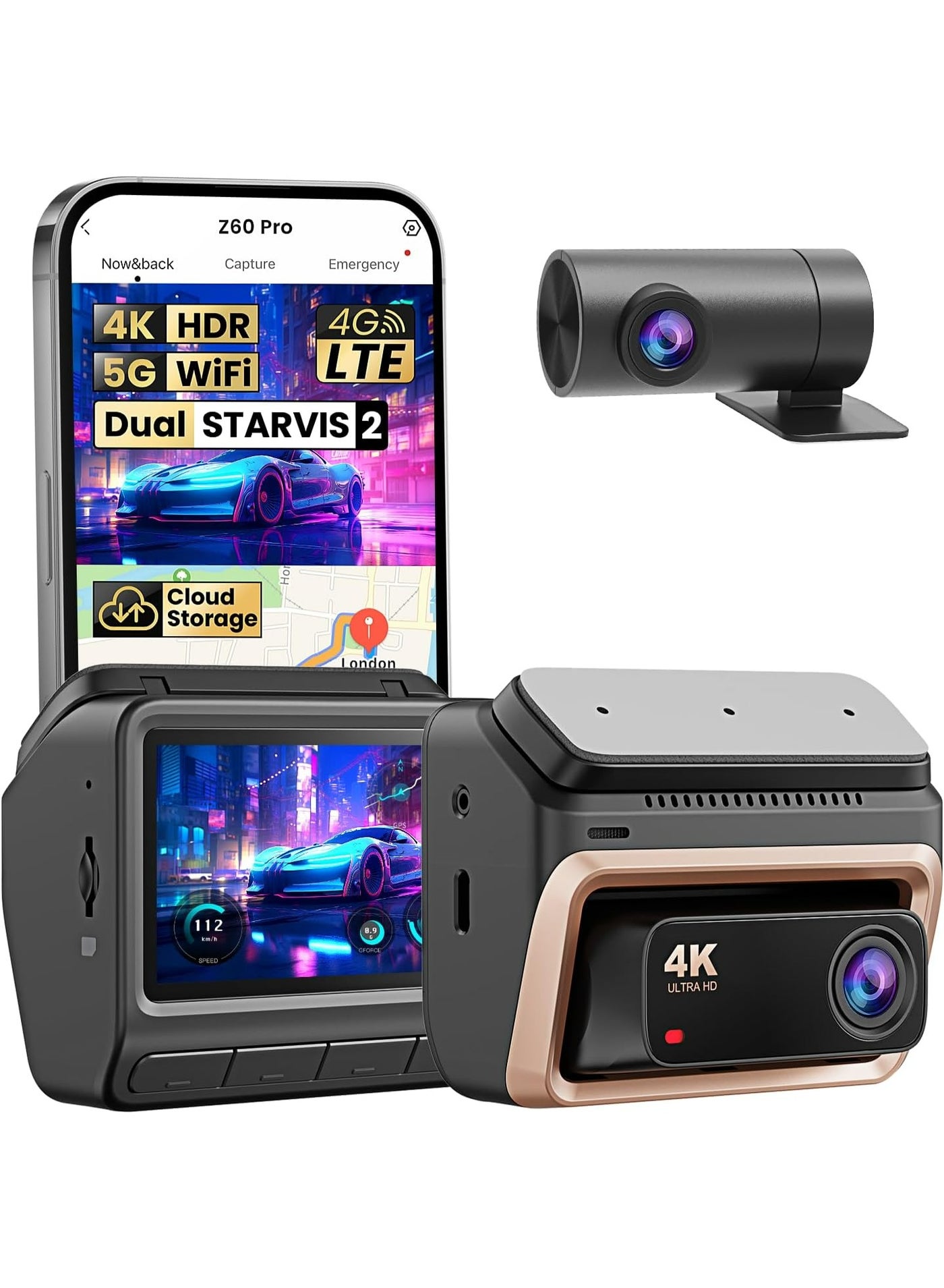 DDPAI 4K Dash Cam for Cars Front and Rear,…