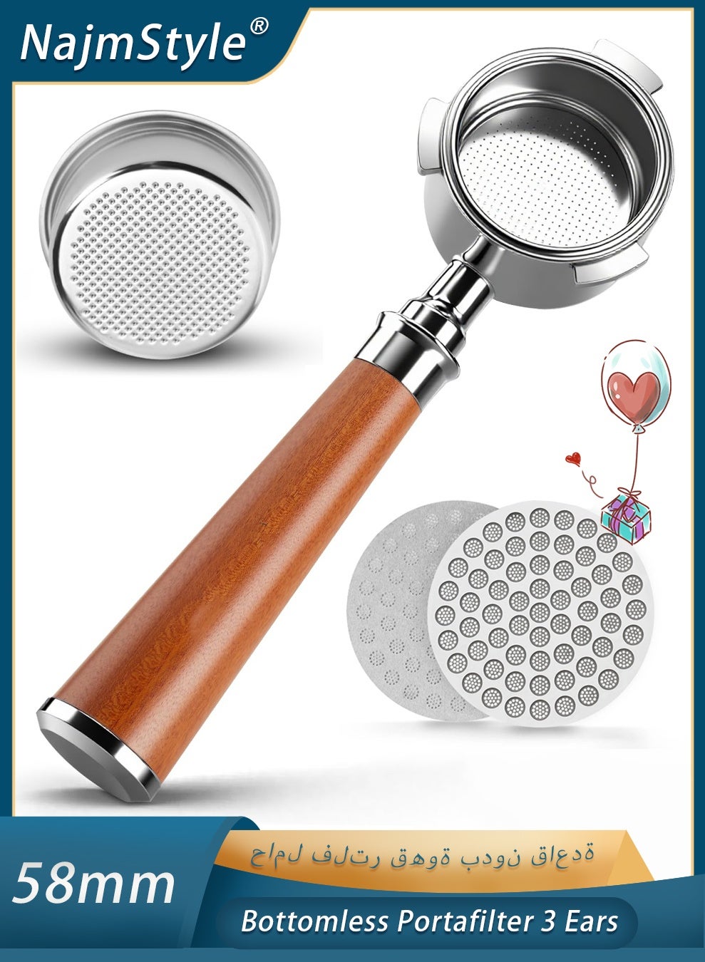 58mm Bottomless Portafilter, 3 Ears Stainless Steel…