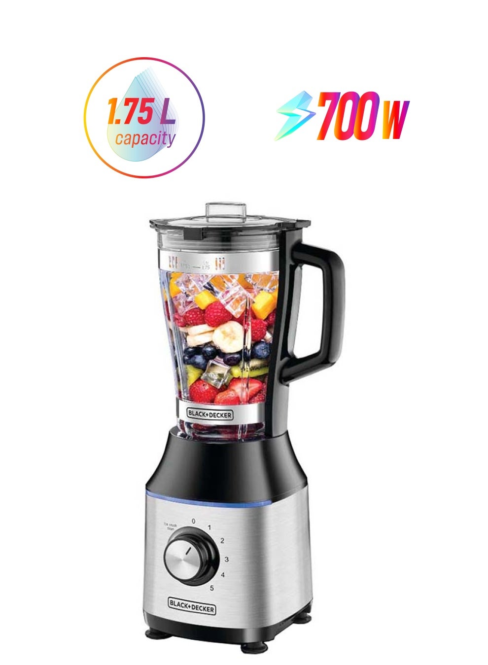 Compare HighSpeed Premium Blender, Durable Glass Jar, Powerful Motor, 3 Speed Settings, Pulse Function, Ice Crushing Capability, Easy Clean Design, 1.75 L 700 W BX650GB5 BlackSilver at KSA Price