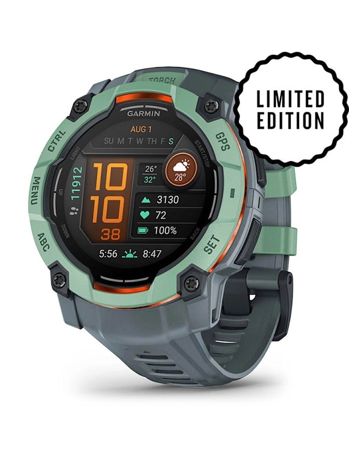 Compare Instinct 3  50MM  Neotropic with Twilight Band  Up to 24 Days of  Battery life   1.3 Amoled Display, Chemically strengthened glass, Heart Rate Monitor, All day stress monitor, Smart notification, Super bright LED at KSA Price
