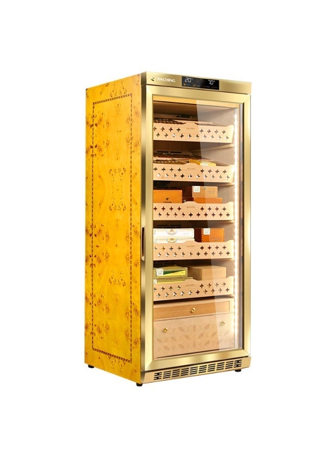 Compare Cigar Climate Control Cabinet, Raching MON1800 Cigar Humidor Cabinet with Ammonia Removal, 220L Wood Frame Cabinet for Cigar Storing&Aging  Gold at KSA Price