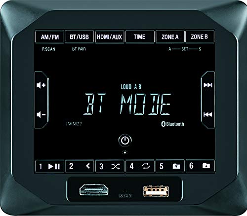 Compare Jensen JWM22 2Speaker Zones AMFMBTHDMIAUX Cube Wall Mount Stereo Speaker Output 4X 6 Watt 30 Station Presets 18FM12AM Receives Bluetooth Audio A2DP and Controls AVRCP from Devices at KSA Price