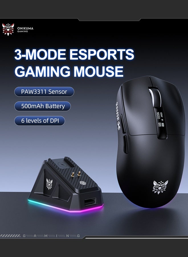 Compare DM07 Trimode Wireless Gaming Mouse with with Magnetic Charging Dock, Lightweight Anti Slip Mouse, PixArt PAW3311 Sensor, 24K DPI, BT2.4GhzWired, for PCMAC at KSA Price