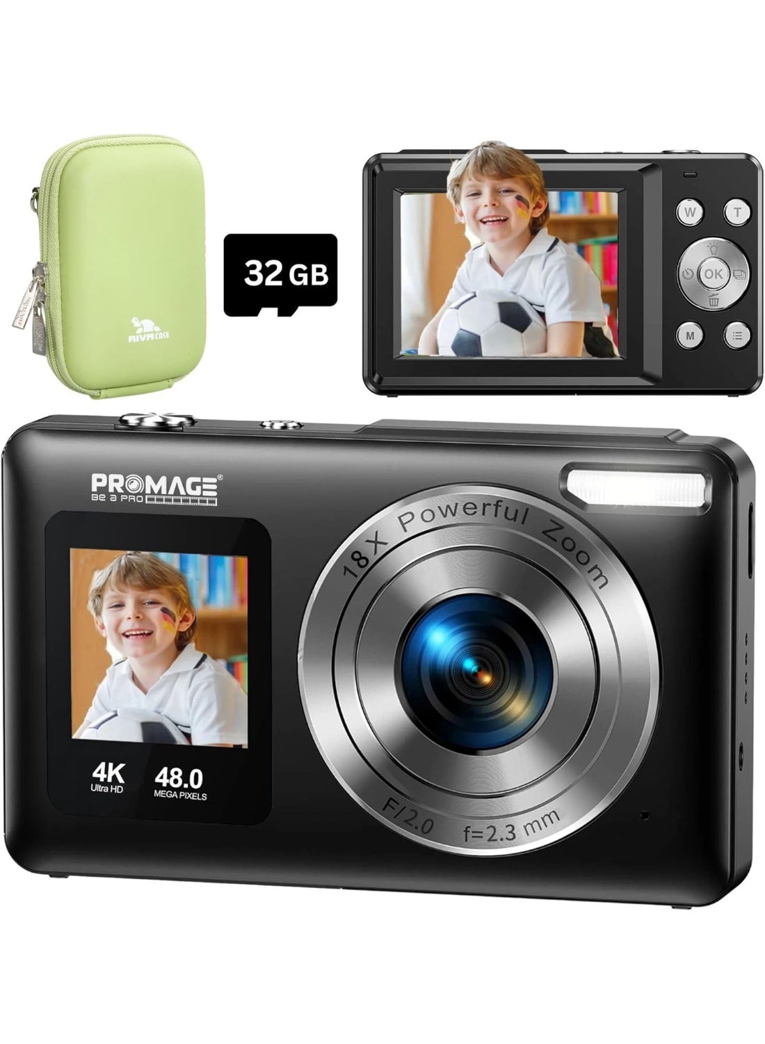 Compare PROMAGE PC110 Digital Camera 4K – Black, Dual Screen 2.4? + 1.3?, 48MP Interpolated, 18X Zoom, Selfie Mode, USB Rechargeable at KSA Price