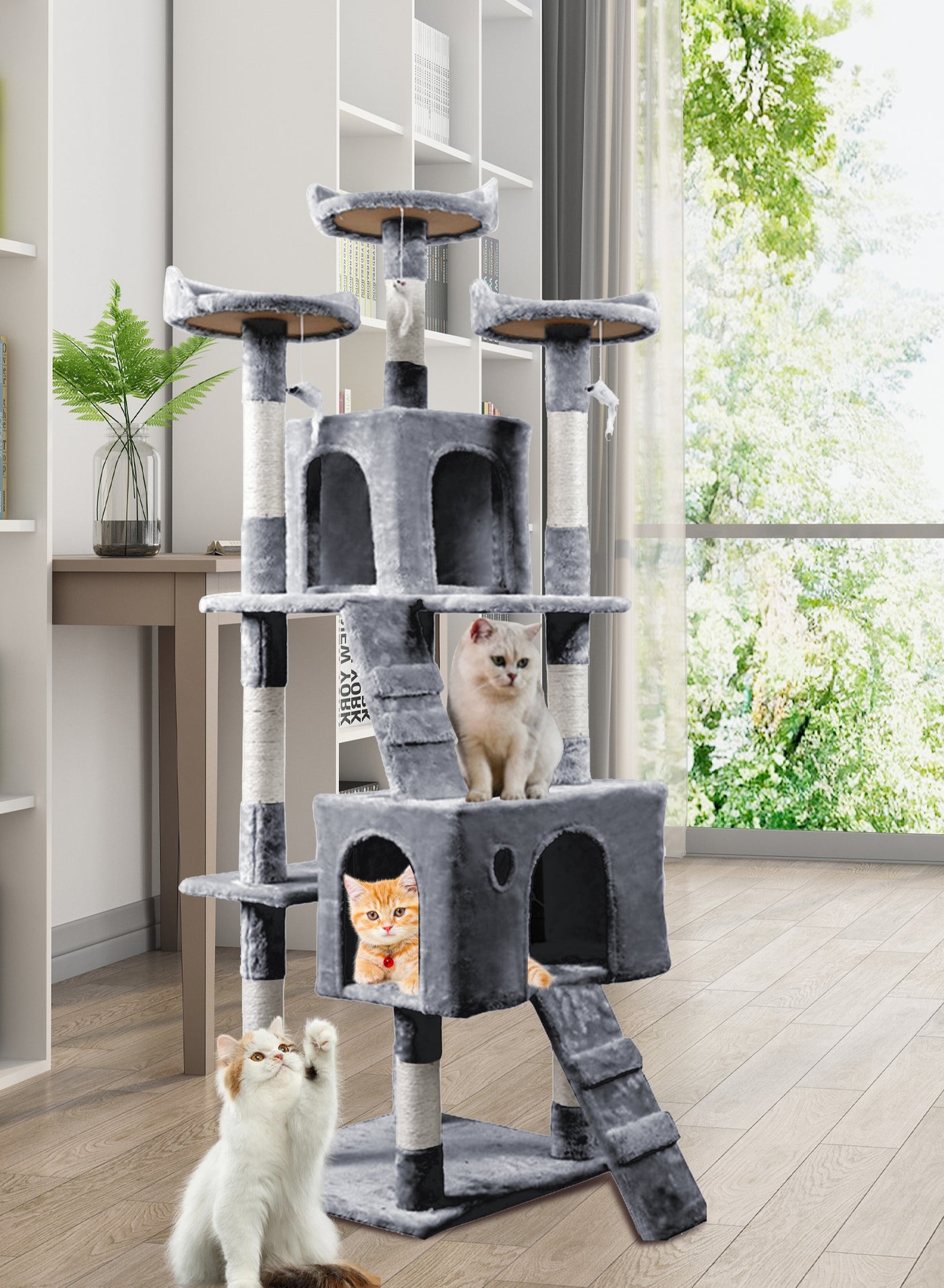 Compare Cat Tree Tower?Cat Condo with Sisal Scratching Post,Activity Centre Cat Climbing Tree with Cat House?Sisal Posts, Ladder, and Rest Place for Indoor Cat?170×50×50cm? at KSA Price