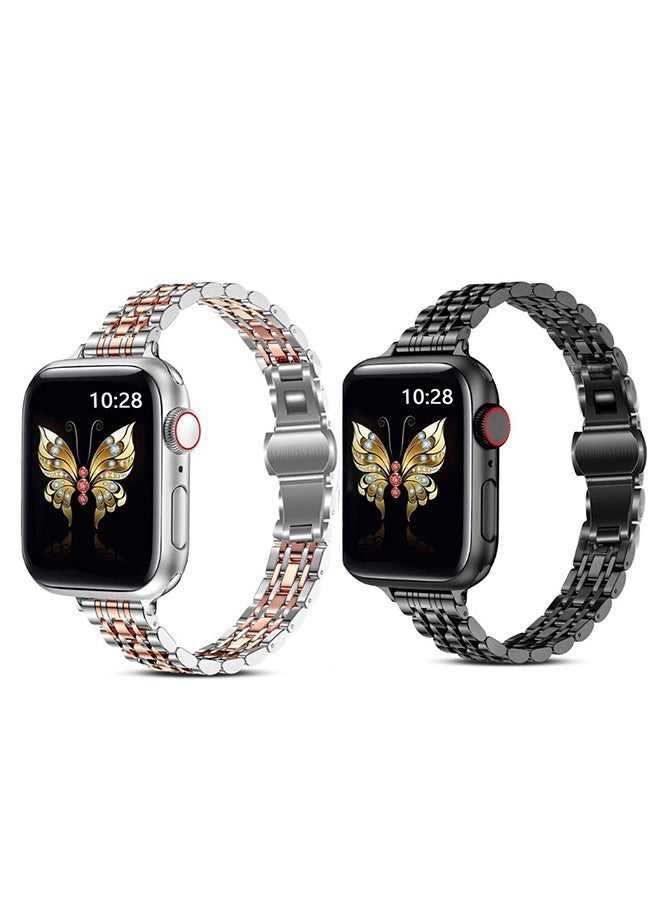 Compare Slim Metal Straps For Apple Watch Series 10 | Ultra 2 | 8 Ultra | 9 | 8 | 7 | 6 , 4946454442mm Stainless Steel Wristband Silver Rose GoldBlack at KSA Price
