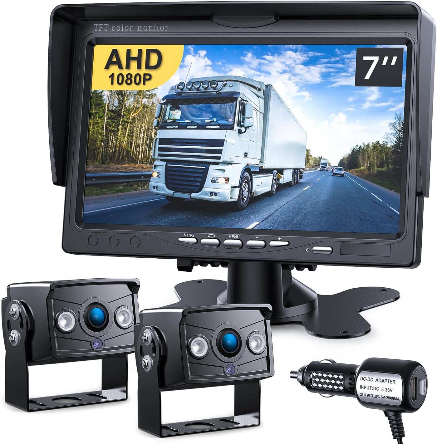 Compare DVKNM Upgrade Dual Backup Camera Monitor Kit  7Inch LCD 1280X720P HD, IP69 Waterproof Rearview Camera for Trucks and RVs at KSA Price
