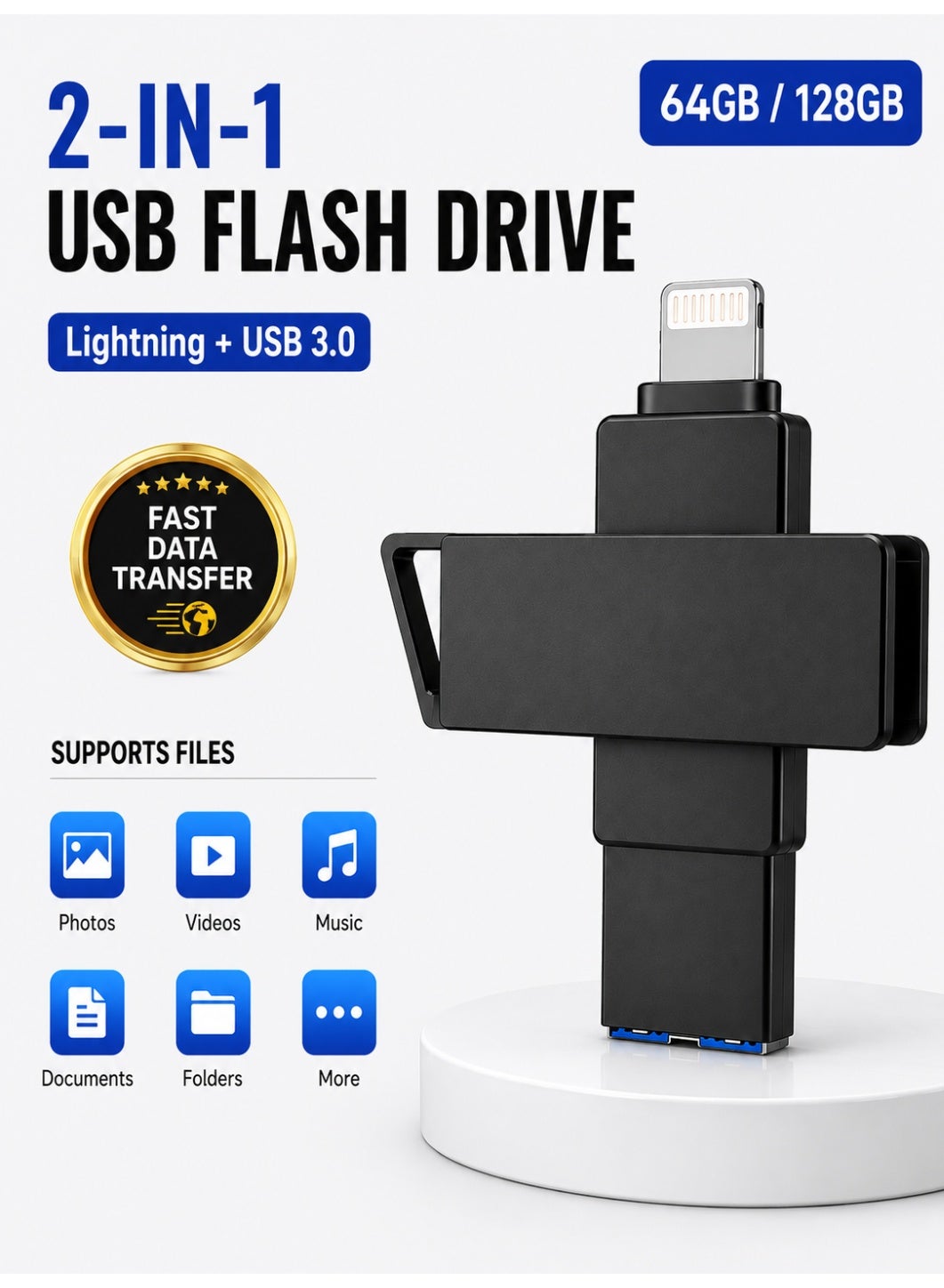 Compare USB Flash Drive for iPhone iPad, 64GB128GB Lightning & USB 3.0 Memory Stick, External Storage Expansion, Photo & Video Backup, HighSpeed Data Transfer for iOS, Windows & Mac at KSA Price