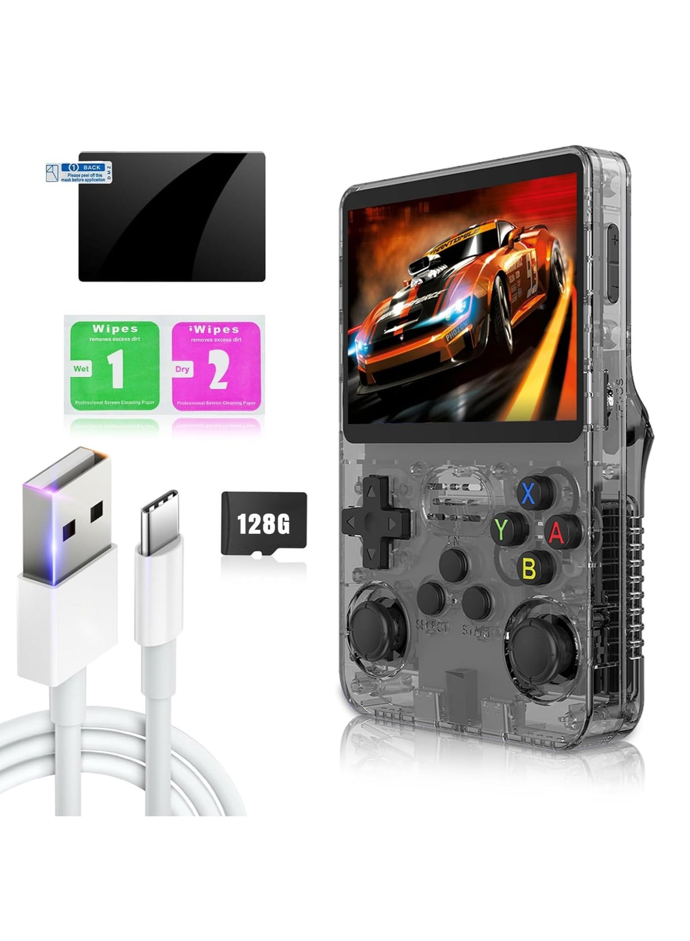 Compare R36S Handheld Retro Gaming Console Linux System with 128G TF Card, Preloaded with 15000+ Games, Retro Video Game Console 3.5inch IPS Screen Black 128G at KSA Price