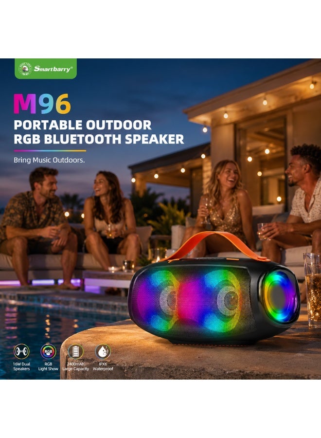 Compare M96 Outdoor Wireless Speaker with Carry Handle 16W Dual Driver Audio Powerful Bass RGB Lighting 2400mAh Rechargeable Battery Waterproof Dustproof Black Orange at KSA Price