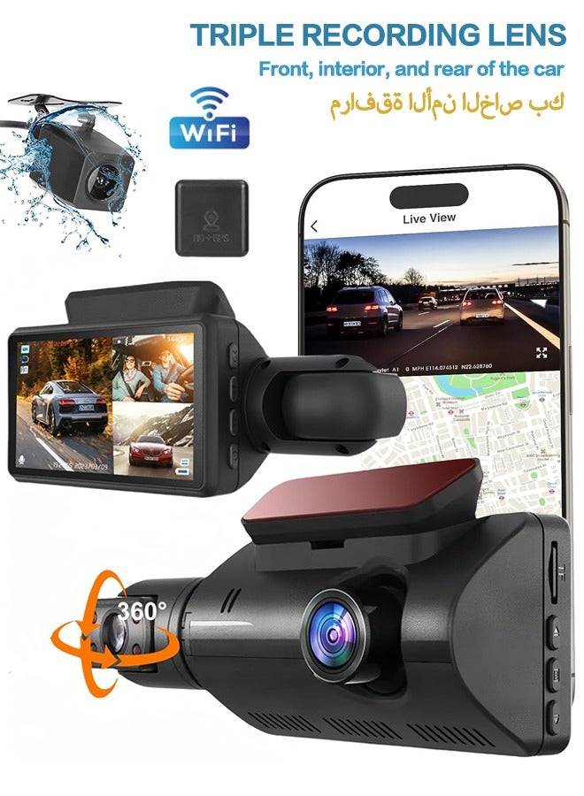 Compare 3 Channel Dash Cam, 1080P Dual Dash Camera for Cars Builtin WiFi GPS, Front, Rear & Cabin, 3 IPS Screen with APP Control Night Vision 24 Hours Parking Monitor, WDR, IR Night Vision, Parking Mode at KSA Price