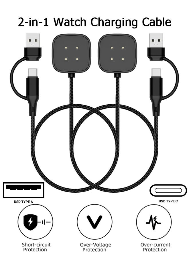 Compare 2 Pack Upgraded 2 in 1 for Smartwatch Charger  3.3Ft Replacement with Fitbit SenseVersa 4Versa 3 Sense 2 Smartwatch Magnetic Dock Stand, USB AC Google Pixel Watch 3Pixel Watch2 Charging Cord  Black at KSA Price