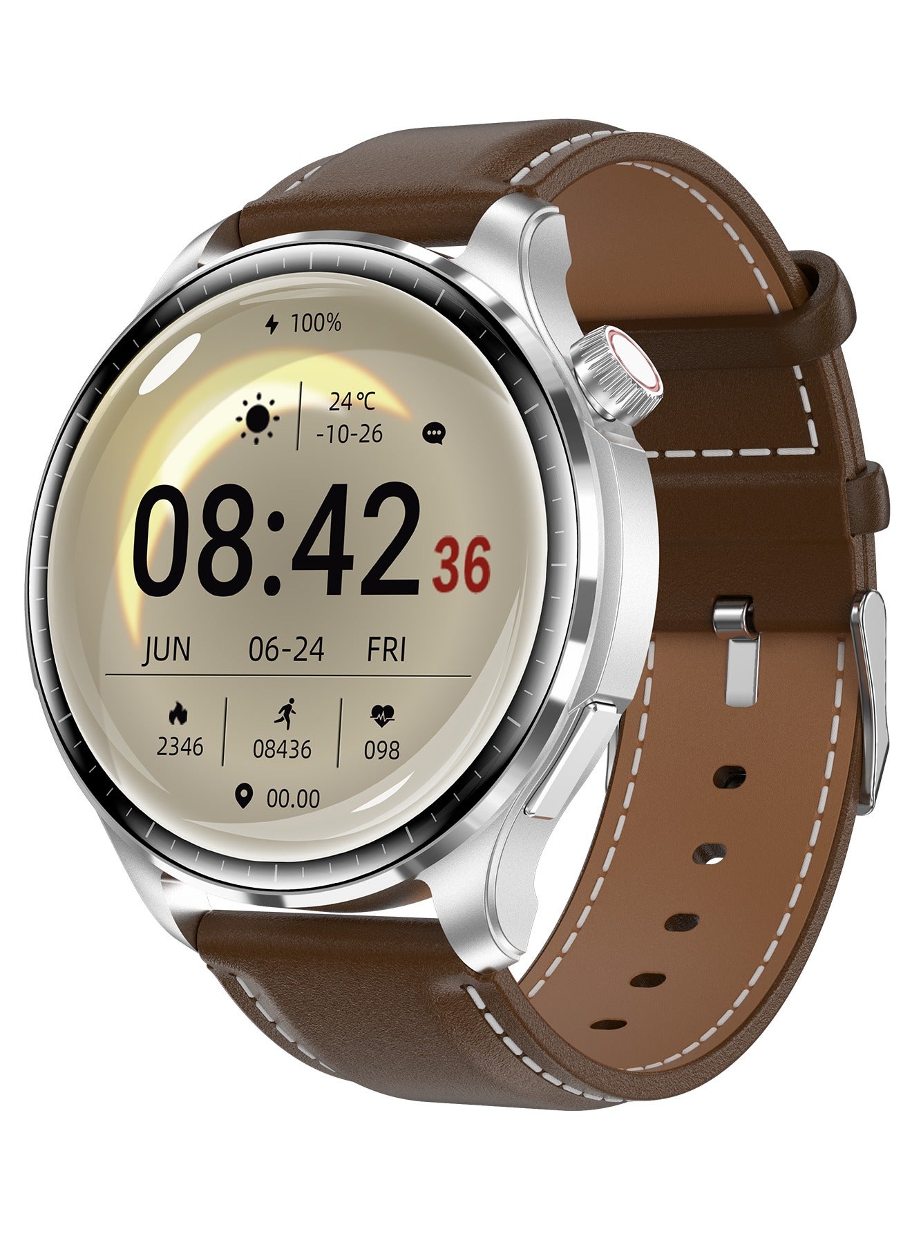 Compare Mens Smart Watch, 1.6Inch AMOLED HD Screen, Smart Bluetooth Calls, Wireless Payment, Heart Rate Monitoring, Smart Sports Watch, M13 Leather Brown at KSA Price